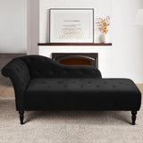 Garvee Chaise Lounge Tapizada Izquierda 115° Ángulo Espalda Terciopelo Negro para Sala y Dormitorio, 176 × 69 × 72 cm - Negro