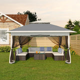 Garvee Pabellón Plegable con Aleros de Tela Oxford 300D Plateada para Familias en Jardín o Patio 3x3x2.65m Gris Claro y Oscuro - Gris