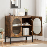 Garvee Aparador Buffet de 79 cm con Puerta de Vidrio Estriado y Estante Ajustable, MDF Robusto, Diseño Vintage para Salón y Cocina - Vintage
