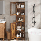 Garvee Armario de Baño Delgado 170cm con 2 Puertas y 1 Cajón, Estantes Ajustables, MDF Impermeable, Fachada de Vidrio, Color Vintage, para Baño y Sala - Vintage
