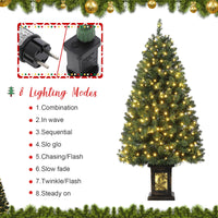 Garvee árbol de Navidad artificial de 145 cm con 300 luces LED cálidas blancas, 8 modos, maceta retro iluminada, para familia, oficina, pasillos, verde y nevado