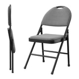 Garvee Sillas Plegables Set de 2 con Cojín de PU, Estructura Metálica para Camping y Oficina, Resistente y Apilables, Negro - Negro grisáceo
