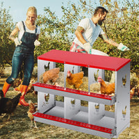 Garvee Caja de Nido para Gallinas 2 Capas 6 Compartimentos con Patas, Acero Galvanizado, Con 6 Huevos Falsos, Impermeable Antióxido, Montable en Pared, Rojo