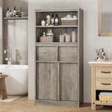 Garvee Gabinete Alto para Baño con Puertas y Cajones, MDF Resistente, Organizador Multiusos para Cocina y Sala, Gris, 130 cm Alto - Gris