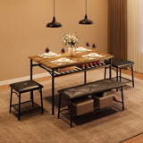 Garvee Conjunto De Comedor Industrial Para 4 Personas, Mesa De Madera Con Estructura Metálica, Asientos Acolchados, Almacenamiento Integrado, Espacios Pequeños, Color Natural - Vintage