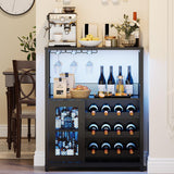 Garvee Weinschrank Weinregal Industrial con Luz LED Negro para Cocina y Salón 70x35x92 cm - Negro con Textura de Madera