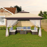 Garvee Cenador Plegable 3x3m con Mosquitera y Doble Techo, Carpa Pop-Up Impermeable UV50+ de Acero para Jardín, Patio y Camping Khaki - Caqui