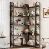 Garvee Estantería Alta Esquinera Industrial - 183 cm, Forma L, 5 Niveles, MDF y Metal, para Sala y Dormitorio, Estante Estable, Diseño con Cuentas Vintage - Negro & Vintage