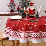 Garvee Mantel de Mesa Redondo de Navidad, Poliéster Impermeable, Diseño de Estrellas y Copos de Nieve, Rojo, 60cm de Diámetro, para Cocina y Comedor - Rojo