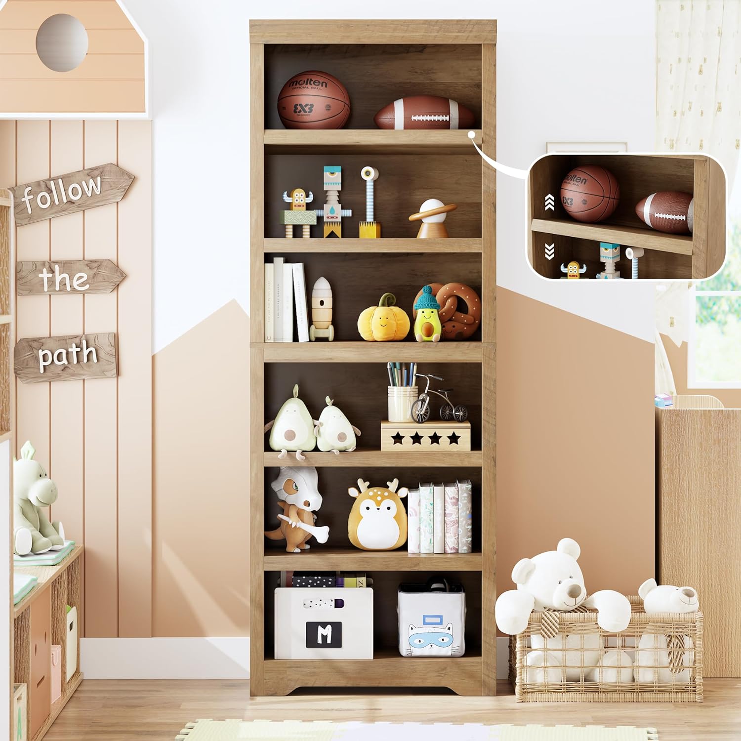 Garvee Mueble Organizador de 6 Niveles de Estilo Rústico con Protección de Seguridad para Usuarios en Estudio o Dormitorio 60cm Marrón