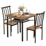Garvee Juego de Comedor para 2 con Mesa MDF 80 cm + 2 Sillas Ergonomicas + Estante para Vino + Pies Ajustables + Metal Resistente, Café Retro, Apartamentos