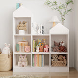 Garvee Estantería Infantil de 7 Cubículos con Diseño de Techo, Organizador Montessori de Libros y Juguetes 107.5x91x30 cm Blanco