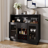 Garvee Gabinete Bar con Puerta de Vidrio LED Espresso Marrón, Almacenamiento Espacioso, Construcción MDF para Cocina y Sala