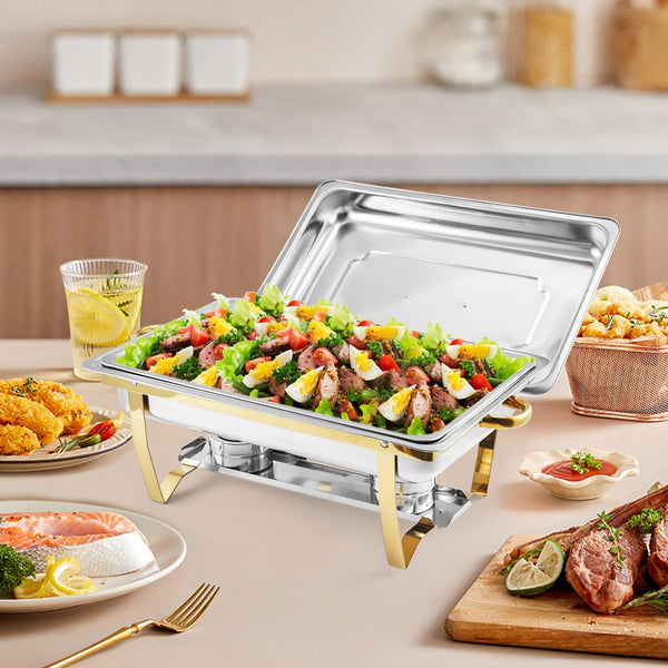 Calentador buffet acero inoxidable pulido limpieza fácil patas plegables almacenamiento compacto catering eficiente