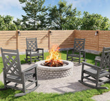 Garvee Set de 4 Sillas Mecedoras Adirondack para Exterior, HDPE Resistente, Diseño Ergonómico, Soporta 172 kg, Textura Madera, Patio y Jardín, Fácil Montaje