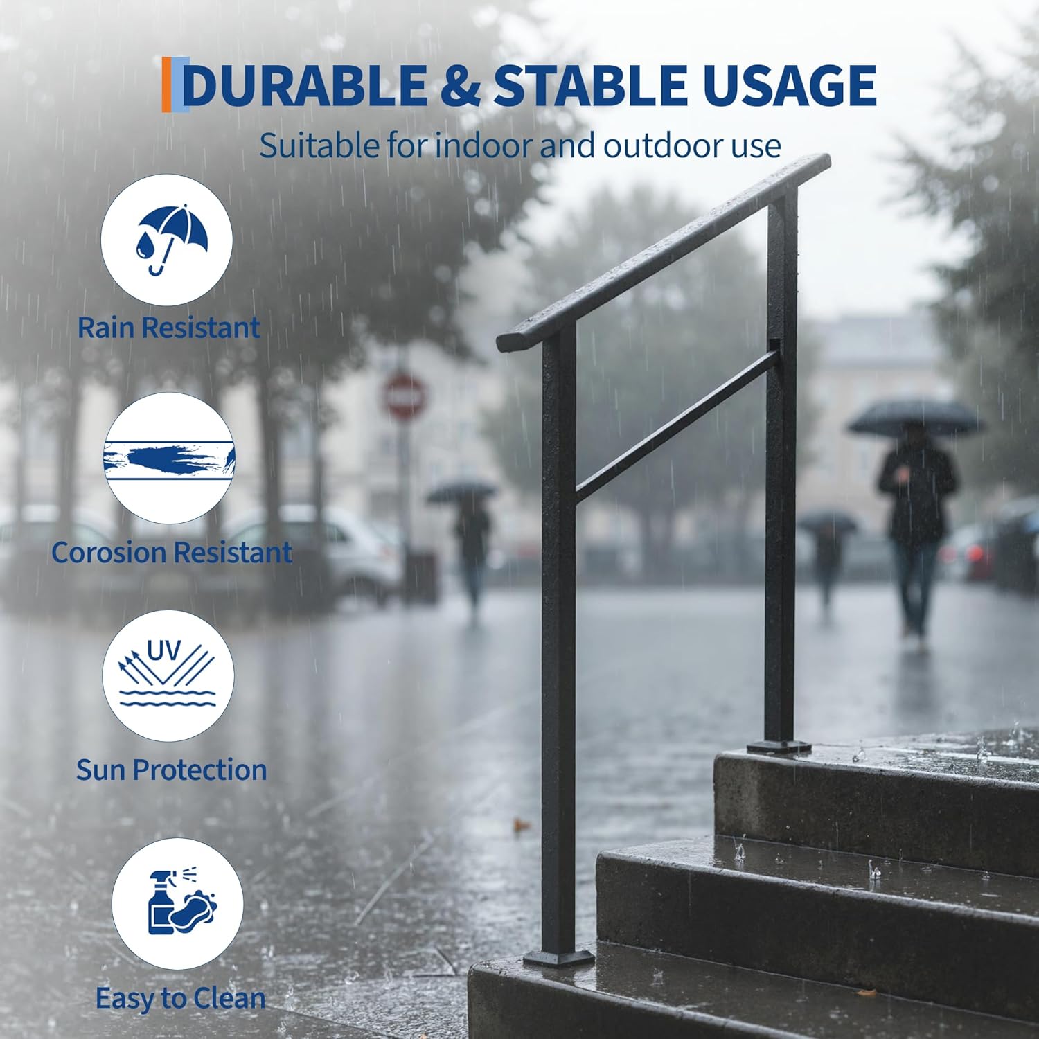 Garvee Barandilla para Escalera de 3 Peldaños Ergonómica y Estable con Accesorios de Montaje y Guantes para Exterior e Interior Negro
