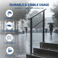 Garvee Barandilla para Escalera de 3 Peldaños Ergonómica y Estable con Accesorios de Montaje y Guantes para Exterior e Interior Negro