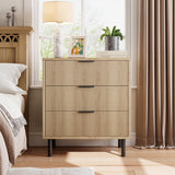 Garvee Cómoda de Roble con 3 Cajones Fluidos para Dormitorio y Sala, Patas Metálicas, Diseño Moderno, Blanco, Amplio Almacenaje - Roble Natural