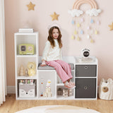 Garvee Estantería Infantil 112 cm con Rincón de Lectura y Almacenaje, 6 Cubos, 2 Cajones, Madera Alta Densidad, Cojín Cómodo, Antivuelco para Sala de Juegos
