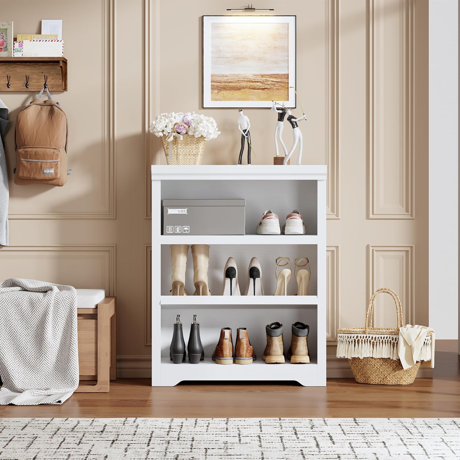 Garvee Estantería Abierta de MDF con 3 Estantes y Diseño Antivuelco para Entusiastas del Orden en Sala o Dormitorio 80cm Blanco Cálido Texturizado