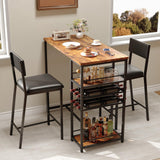 Garvee Mesa pequeña para 2 personas con estantes 4 niveles y portavasos, estructura de acero, asientos tapizados, ideal para apartamentos y cocinas pequeñas, compacta, color negro - Mesa Marrón Rústica con 2 Sillas