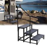 Garvee Escalera RV De 3 Peldaños Con Barandilla Antideslizante Acero Reforzado Portátil Para Camper Y Piscina - Black
