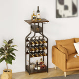 Garvee Estante De Vino Vertical Forma De Botella 16 Botellas Mesa De Madera 2 Cestas Cocina Bar Vintage - Vintage
