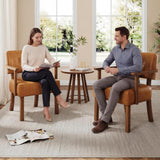 Garvee Sillón Acento Mid-Century PU Cuero Botones Madera Ergonomía Sala Dormitorio Balcón Pastel