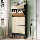 Garvee Zapatero Moderno con 3 Puertas Abatibles y Cajón para Entrada y Pasillo, Negro y Roble, Slim y Estilizado