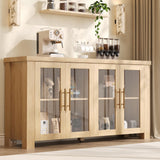 Garvee Buffet Cabinet Con Puertas De Vidrio Templado, Madera Natural, Para Comedor Y Sala, Robusto, Con Tiradores Metálicos - Madera Natural