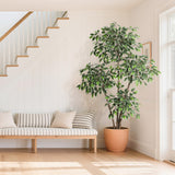 Garvee Árbol Artificial Ficus 180cm 4 Troncos Naturales Hojas Blancas Maceta Blanca Alta Arcilla Decoración Interior Jardín Ajustable Realista - 