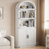 Garvee Estantería con Puertas Arqueadas 182 cm Alta, MDF, Estilo Granero, Protección Metálica, 3 Estantes, Gabinete para Oficina y Hogar, Natural - Blanco Cremoso