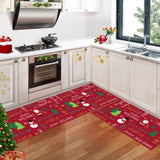 Garvee Alfombrilla de cocina navideña antideslizante con diseño festivo, imitación de cáñamo, 40x60+40x120cm, seguro para niños y mascotas - Rojo