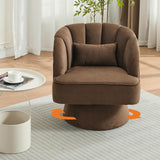 Garvee Sillón Giratorio Moderno Barrel Terciopelo Respaldo Rayado Relleno Acolchado Base Estable para Sala y Dormitorio - Brown+Velvet