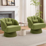 Garvee Sillón Giratorio Barrel Moderno de Terciopelo Verde con Respaldo a Rayas y Cojín Acolchado para Sala y Dormitorio, Base Estable de Madera - Green+Velvet
