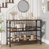 Garvee Mesa Consola Industrial 3 Niveles con Almacenaje, Estructura Metálica y MDF, Estilo Vintage, Ajustable, para Pasillos y Salas, 109×30×80 cm, Vintage - Vintage