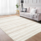 Garvee Alfombra suave Garvee lavable máquina sala estar dormitorio antideslizante diseño moderno neutro 140x200cm crema marrón 100% poliéster 580gsm peso terciario 1400gsm total felpa perla TPR base lavable plegable - Natural