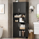 Garvee Gabinete De Baño Farmhouse Con Puertas De Vidrio, Estantes Ajustables, MDF Duradero, Negro, Para Cocina Y Sala