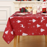 Garvee Obrus Na Stół Rojo Impermeable Con Estampado De Ciervo Para Cenas Festivas 137x137 Cm Rojo - Blanco