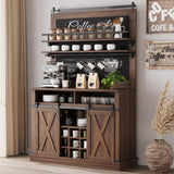 Garvee Gabinete De Café 75in Alto Con Puertas Correderas De Granja, MDF Resistente, Estilo Rústico Para Cocina Y Sala, Gran Capacidad, Color Roble Y Negro - Marrón & Rojo
