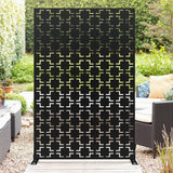 Garvee Panel de Privacidad para Exterior de Acero Galvanizado, Pantalla Separadora con Diseño Geométrico para Jardín, 183x119 cm, Negro - Bloques Geométricos