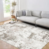 Garvee Alfombras abstractas modernas Garvee 120x170cm lavables antideslizantes pelo corto beige sala estar dormitorio 1200gsm 100% poliéster 350g felpa perla base lavable plegable - Beige