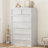 Garvee Cómoda vertical con manijas de madera, material PB, 7 cajones, color blanco antiguo - Blanco
