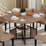 Garvee Mesa De Comedor Redonda Para 4-6 Personas, 59 In, Estilo Industrial Rústico, Base Pedestal De Acero, Nogal