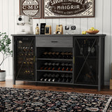 Garvee Gabinete Bar Cafetería Estilo Industrial y Rústico de MDF y Metal con Mini Frigorífico 24 Botellas y Cajón Grande para Comedor Negro