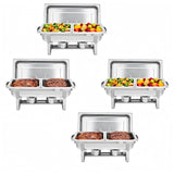Garvee Juego De 4 Bandejas Rectangulares Para Buffet Acero Inoxidable 8 Pans Retención De Calor Plegable Catering Bodas - Plata