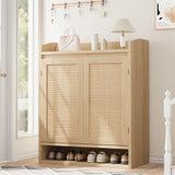 Garvee Gabinete para zapatos de estilo panel con junco, material PB+MDF+metal, color madera original - Natural