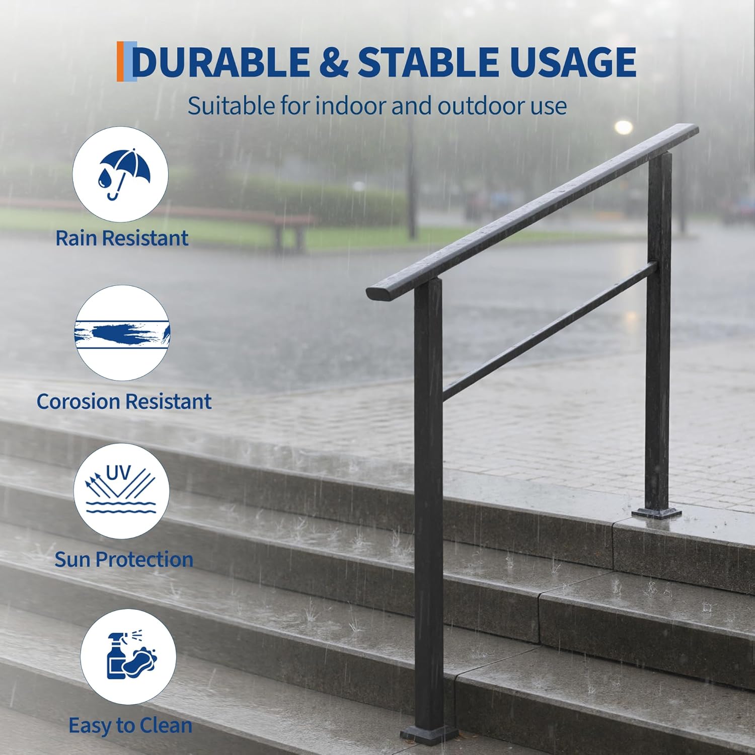 Garvee Barandilla para Escalera de 4 Peldaños Pack de 2 Unidades Sistema de Seguridad Robusto para Pasillos y Entradas Negro