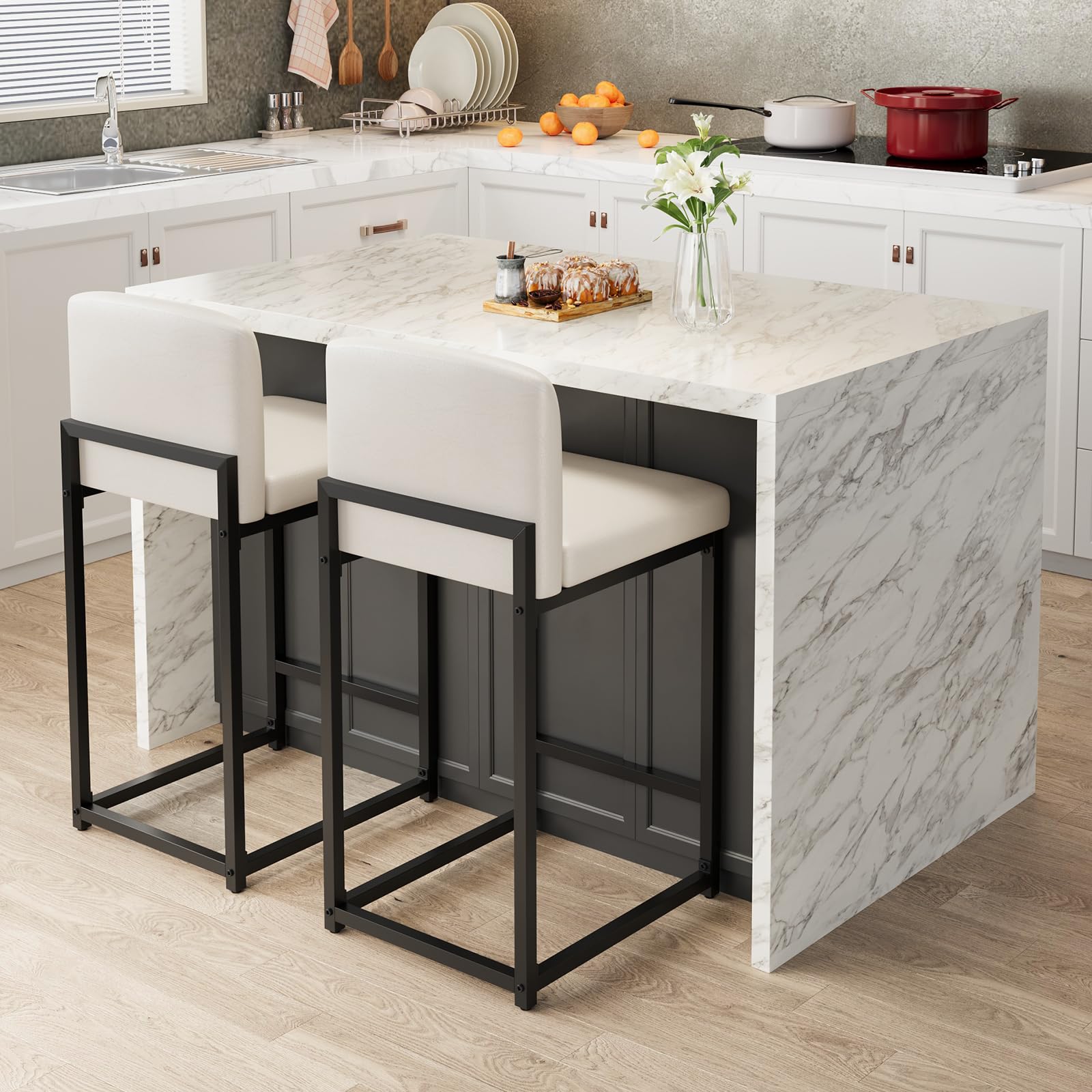Set de 2 taburetes de bar modernos de color blanco Garvee
