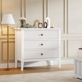 Garvee Cómoda Blanca Fluted de Madera con 3 Cajones para Dormitorio y Entrada, MDF Resistente, Diseño Moderno, 80×75 cm - Blanco